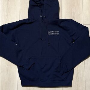 Cara Loren Women’s Navy Blue Hoodie with Embroidered Text “feels like home”